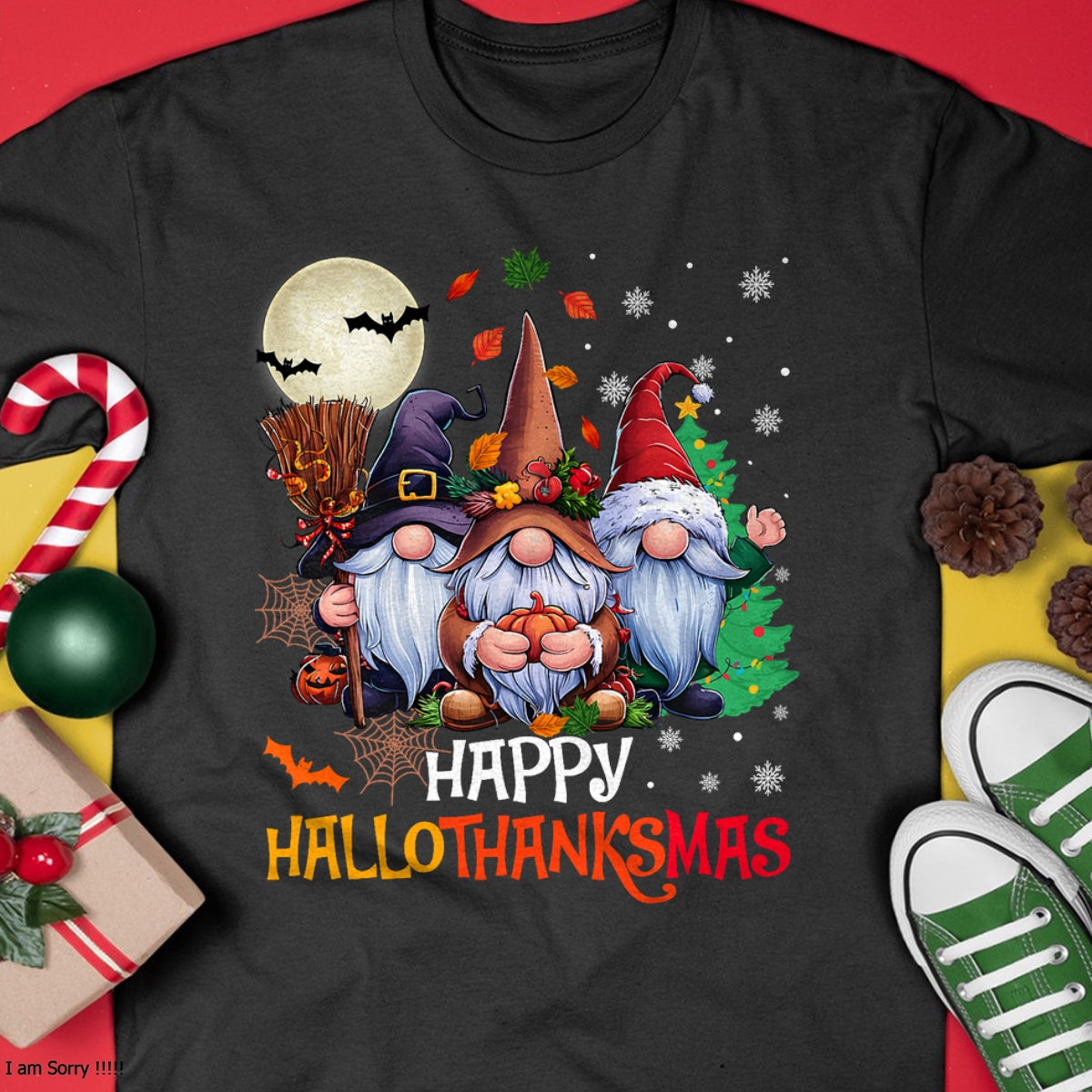 Happy Hallothanksmas Gnomes Lover Halloween Merry Christmas T-Shirt - Christmas Unisex T-Shirt/Hoodie/Sweatshirt - SNOW00