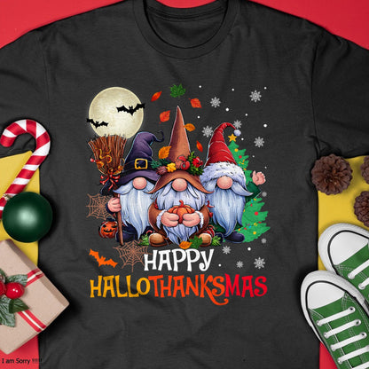 Happy Hallothanksmas Gnomes Lover Halloween Merry Christmas T-Shirt - Christmas Unisex T-Shirt/Hoodie/Sweatshirt - SNOW00