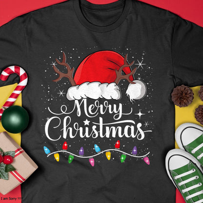 Merry Christmas Red Santa Hat Reindeer Xmas Family Men Women T-Shirt - Christmas Unisex T-Shirt/Hoodie/Sweatshirt - SNOW00