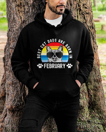 Best Cat Dads Born In February Retro Birthday Men Cat Daddy T-Shirt