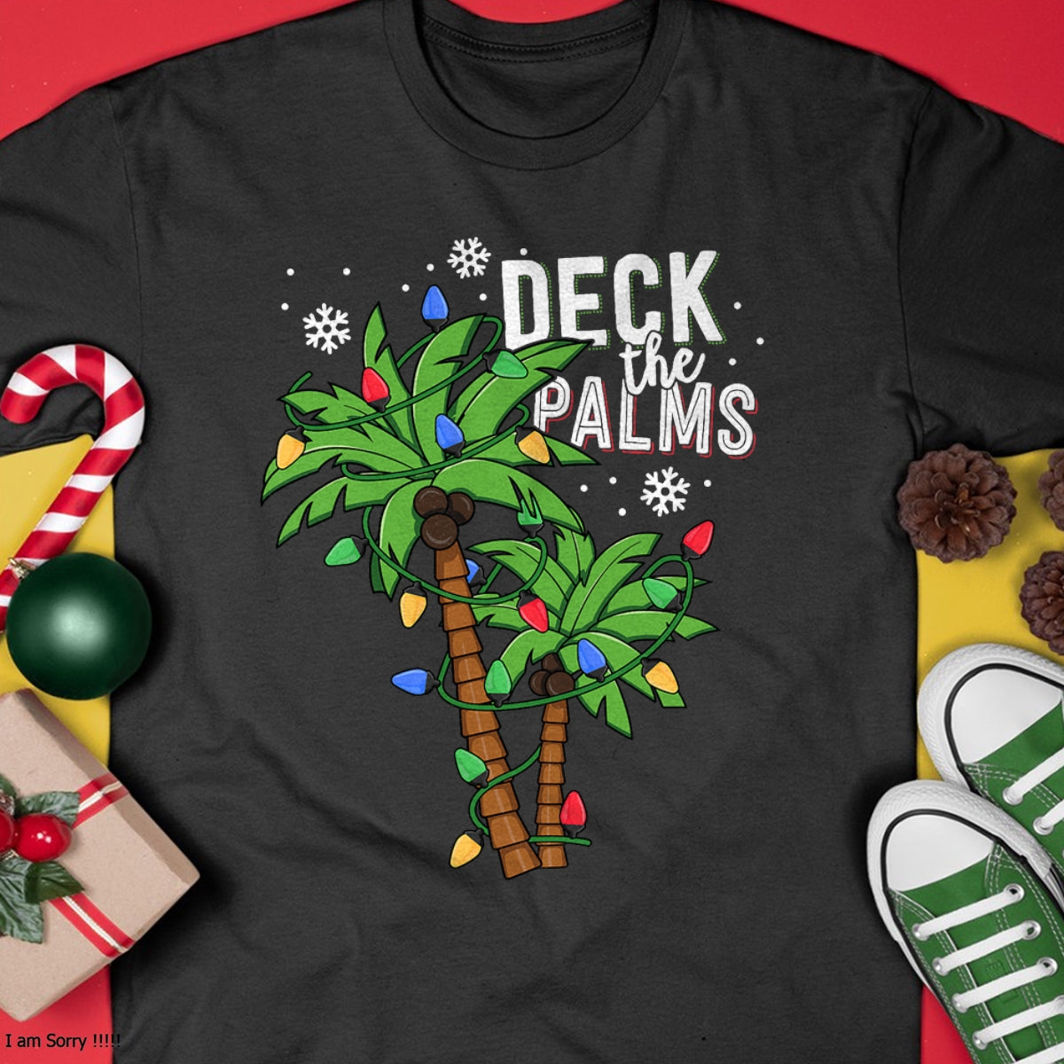 Deck The Palms Tropical Hawaii Christmas Palm Tree Lights T-Shirt - Christmas Unisex T-Shirt/Hoodie/Sweatshirt - SNOW00