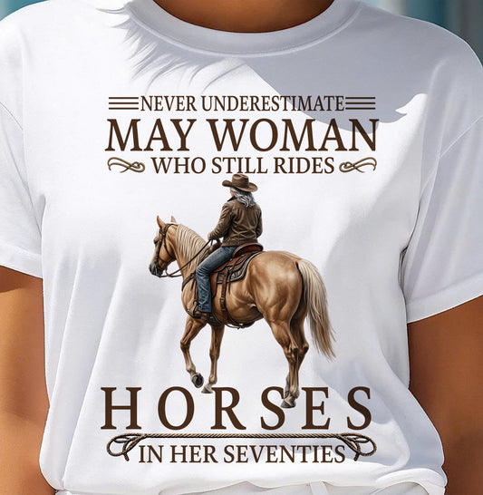 MAY SHIRT, A WOMAN WHO STILL RIDES HORSES IN HER SEVENTIES - SNOW05 (SKU2604-287-05)