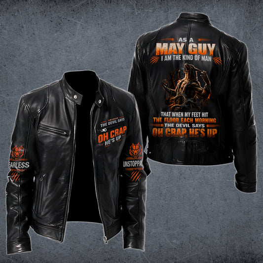 MAY Motorcycle Leather Jacket（GC) A09-258-THE DEVIL SAYS OH CRAP, HE'S UP - SNOW MALE05 (SKU2607-82-05)