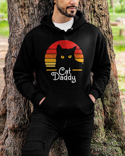 Cat Daddy Retro 70s 80s Black Cat Men Funny Cat Dad Gifts T-Shirt