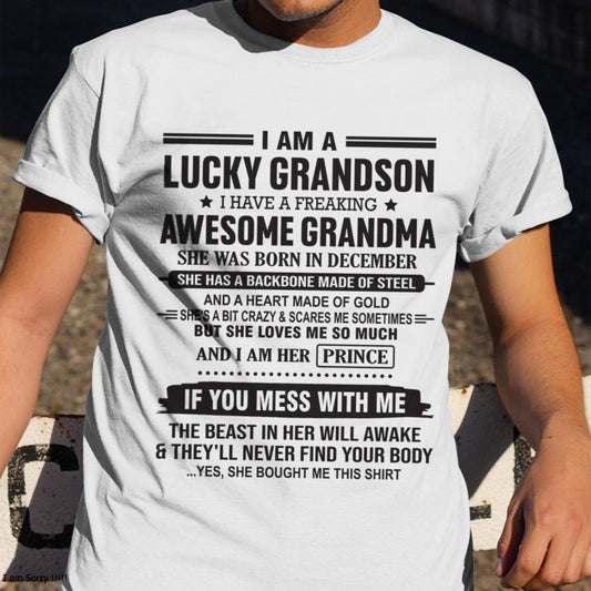 I Am A Lucky Grandson T-Shirt – Birthday Gift From December Grandma / Woman - snow12 (SKU11-29-12)