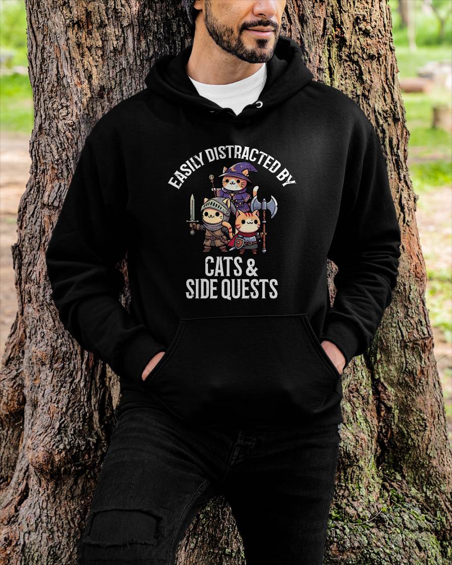 Gamer Easily Distracted by Cats Side Quests Men Boys Kids T-Shirt
