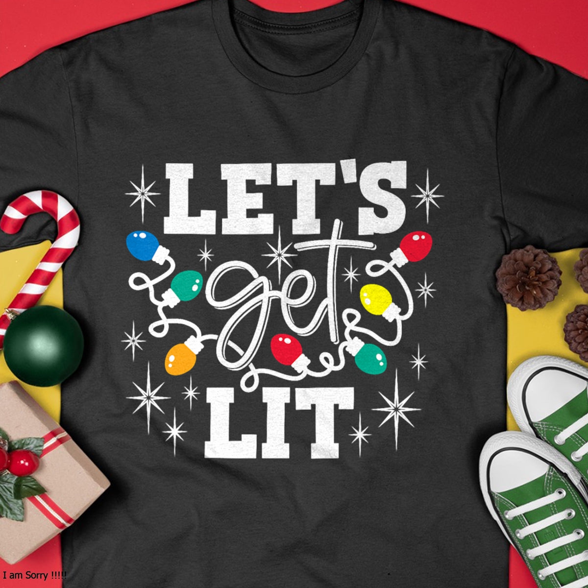 Let's Get Lit Drinking Santa Hat Christmas Lights Funny T-Shirt - Christmas Unisex T-Shirt/Hoodie/Sweatshirt - SNOW00