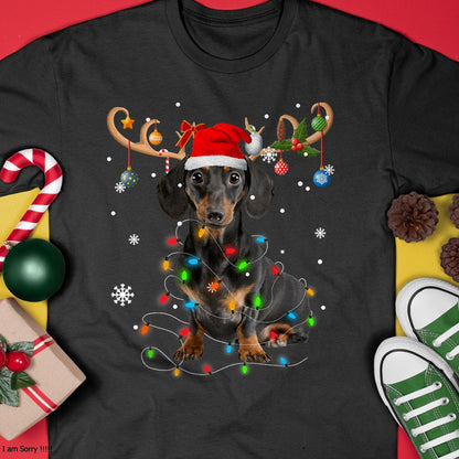 Funny Dachshund Christmas Reindeer Christmas Lights Pajama T-Shirt - Christmas Unisex T-Shirt/Hoodie/Sweatshirt - SNOW00