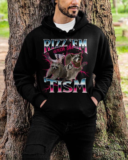 Autism Funny Rizz Em with The Tism Meme Autistic Racoon T-Shirt