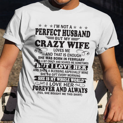 I'm Not A Pefect Husband But My Crazy Wife Loves Me T-Shirt – Birthday Gift From February Wife / Woman - snow02 (SKU12-243-02)