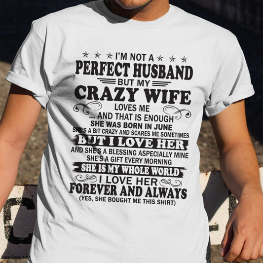 I'm Not A Pefect Husband But My Crazy Wife Loves Me T-Shirt – Birthday Gift From June Wife / Woman - snow06 (SKU12-243-06)