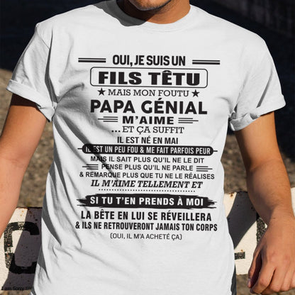 MAI - Oui, je suis un garçon têtu – T-shirt | Cadeau d’anniversaire de papa pour son fils - snow05 / fr05 (SKU12-260-05)