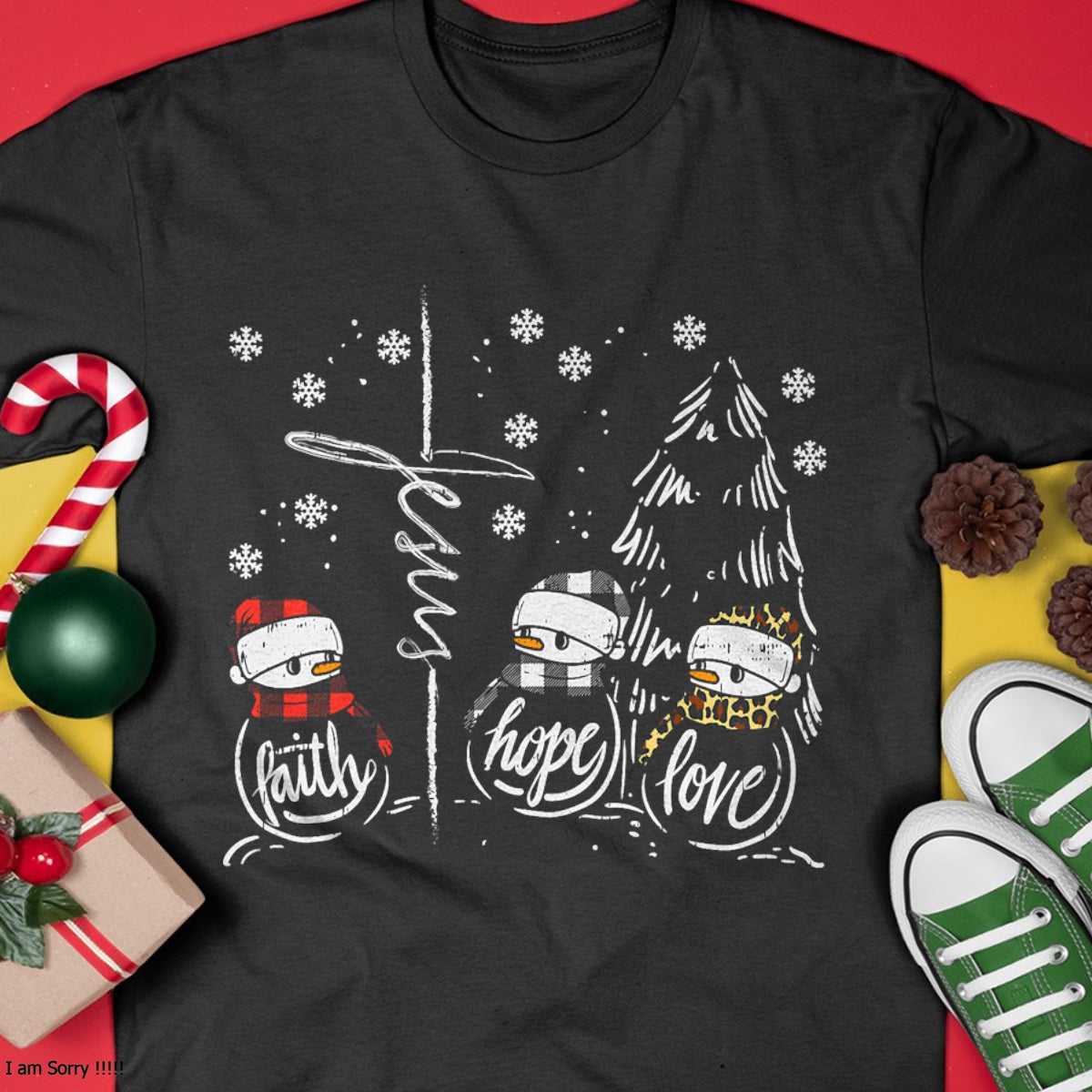 Faith Hope Love Jesus Snowman Plaid Leopard Christmas Gift T-Shirt - Christmas Unisex T-Shirt/Hoodie/Sweatshirt - SNOW00