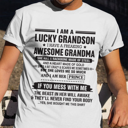 I Am A Lucky Grandson T-Shirt – Birthday Gift From Grandma / Woman - snow00 (SKU11-29-00)