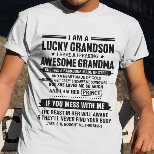 I Am A Lucky Grandson T-Shirt – Birthday Gift From Grandma / Woman - snow00 (SKU11-29-00)