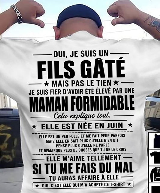 JUIN, OUI, JE SUIS UN FILS GÂTÉ MAIS PAS LE TIEN - gift t shirt from mom for son - SNOW FRM06 (SKU2606-163-06)
