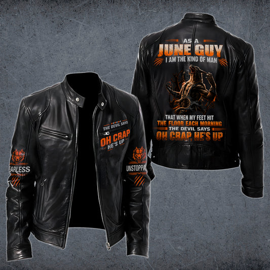 JUNE Motorcycle Leather Jacket（GC) A09-258-THE DEVIL SAYS OH CRAP, HE'S UP - SNOW MALE06 (SKU2607-82-06)