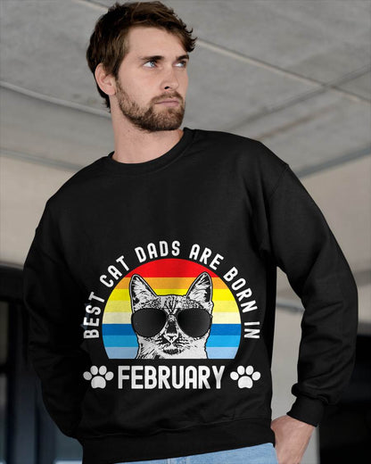 Best Cat Dads Born In February Retro Birthday Men Cat Daddy T-Shirt