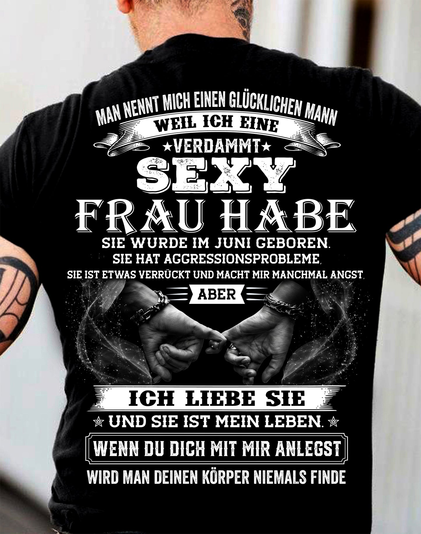 JUNI, MAN NENNT MICH EINEN GLÜCKLICHEN MANN - GIFT T SHIRT FROM WIFE TO HUSBAND - SNOW06 (SKU2606-306-06)