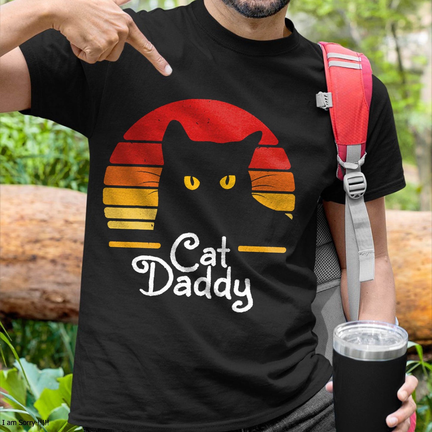 Cat Daddy Retro 70s 80s Black Cat Men Funny Cat Dad Gifts T-Shirt