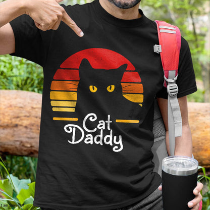 Cat Daddy Retro 70s 80s Black Cat Men Funny Cat Dad Gifts T-Shirt