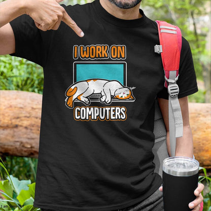 Funny Cats and Computers Halloween Kitty for pet Lovers T-Shirt Small