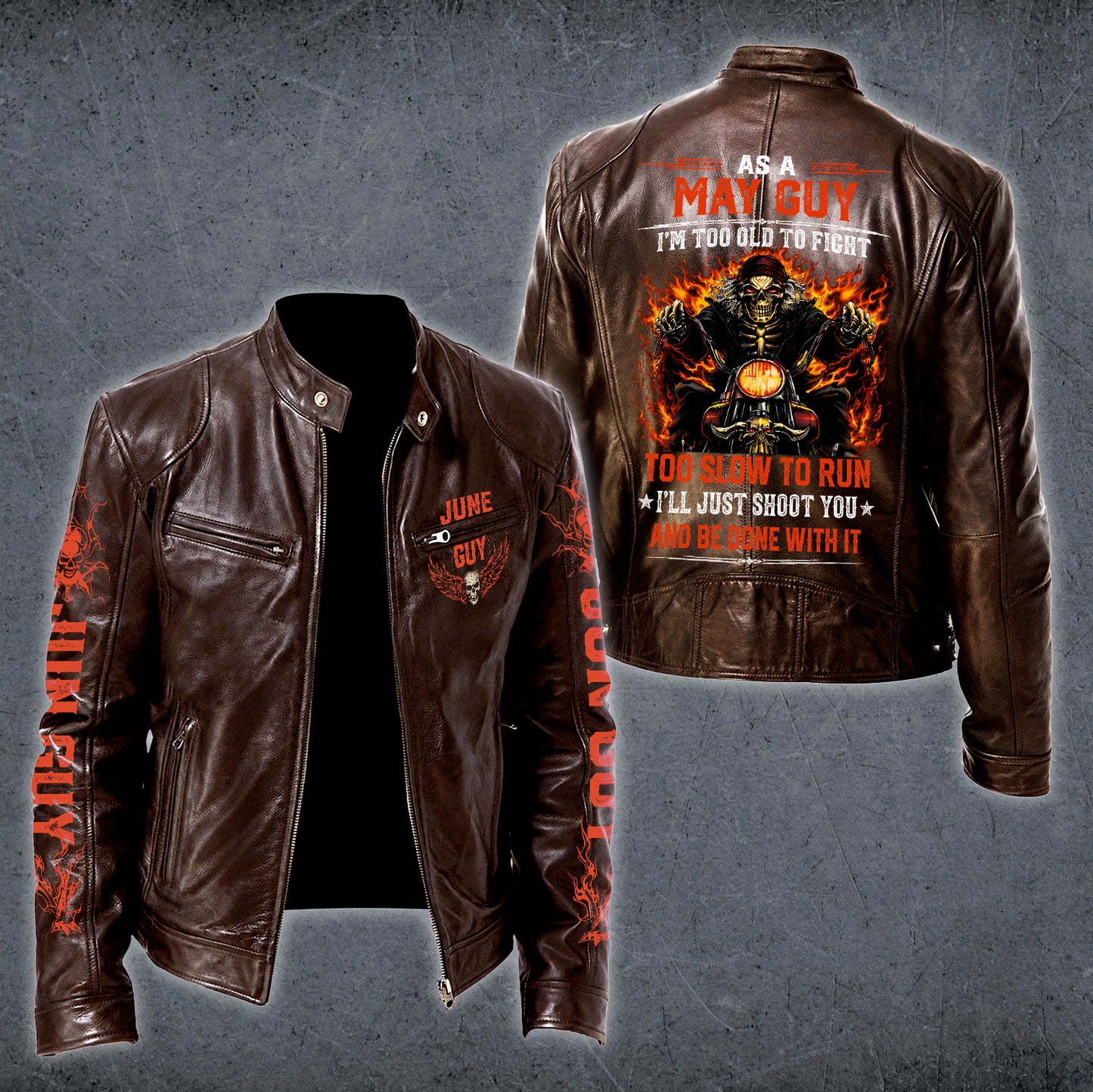 Motorcycle Leather Jacket - A09-258 JUNE, I'LL JUST SHOOT YOU AND BE DONE WITH IT - SNOW MALE06 (SKU2607-100-06)