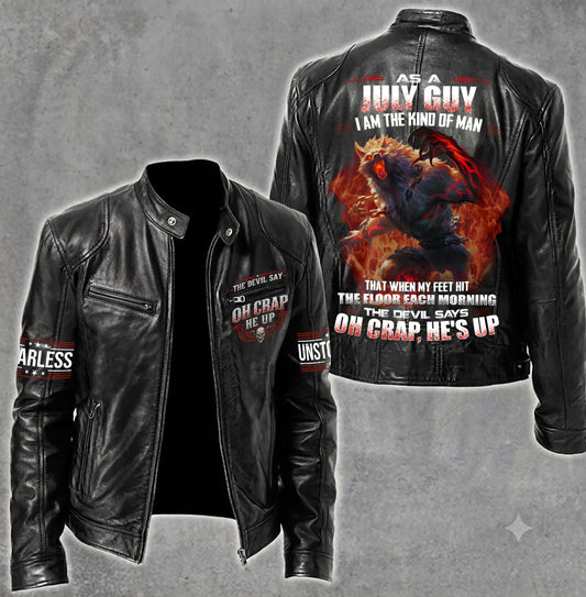JULY Motorcycle Leather Jacket A09-258-THE DEVIL SAYS OH CRAP, HE'S UP - SNOW MALE07 (SKU2607-59-07)