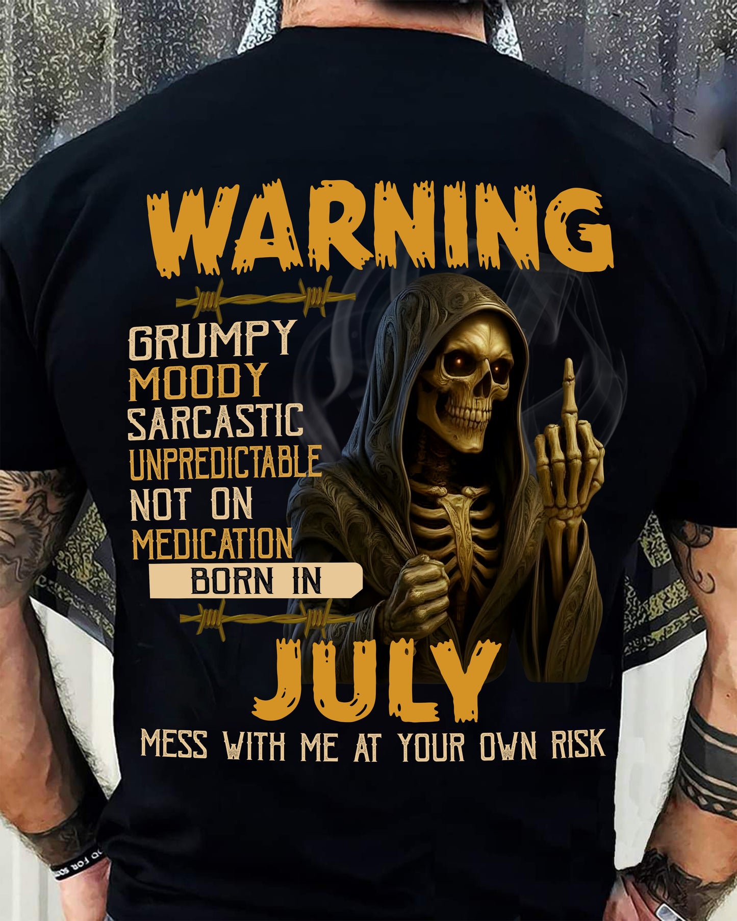 JULY - WARNING GRUMPY MOODY - BIRTHDAY T-SHIRT FOR MEN - SNOW07 (SKU26T-01-07-07)