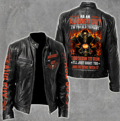 Motorcycle Leather Jacket - A09-258 AUGUST, I'LL JUST SHOOT YOU AND BE DONE WITH IT - SNOW MALE08 (SKU2607-100-08)