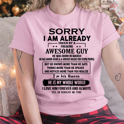 March - Awesome Guy - Perfect gift for girlfriend or wife From Husband - SNOW03 (SKUT08-11-03)