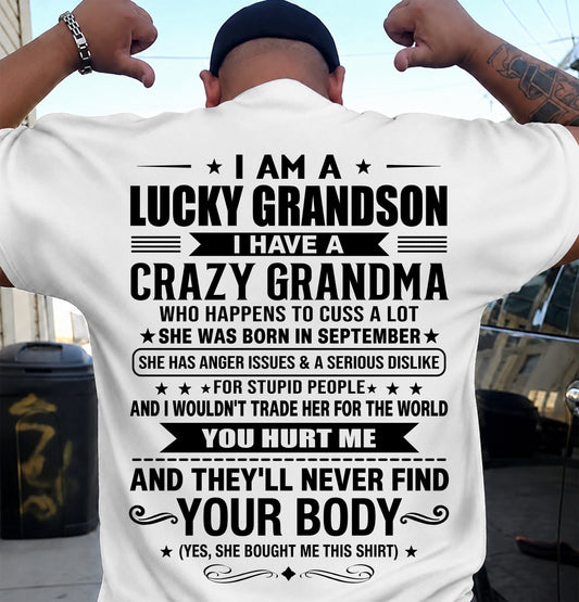 SEPTEMBER, I AM A LUCKY GRANDSON, GIFT SHIRT FROM GRANDMA FOR GRANDSON - SNOW09 (SKU2607-109-09)