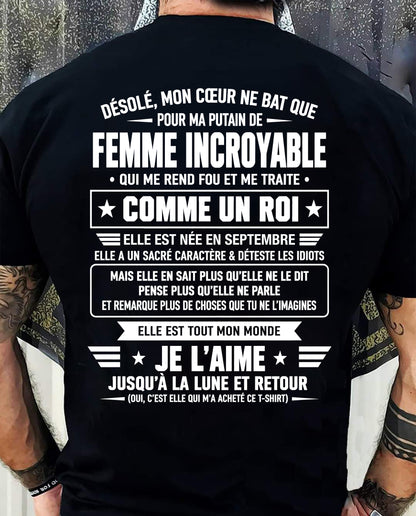SEPTEMBRE T-SHIRT, JE L’AIME JUSQU’À LA LUNE ET RETOUR - T-SHIRT DE FEMME POUR SON MARI - SNOW09 (SKU2609-34-09)