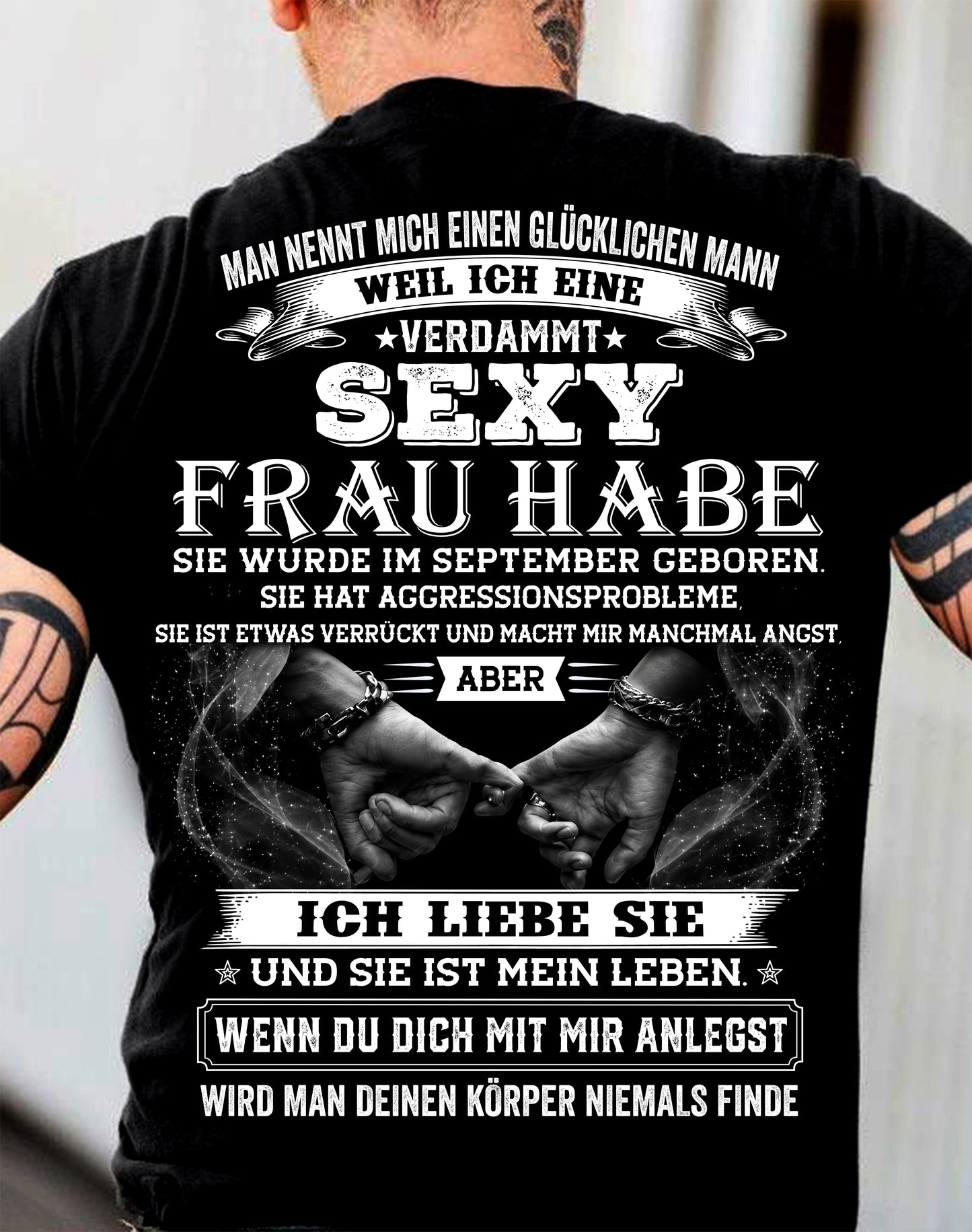 SEPTEMBER, MAN NENNT MICH EINEN GLÜCKLICHEN MANN - GIFT T SHIRT FROM WIFE TO HUSBAND - SNOW09 (SKU2606-306-09)
