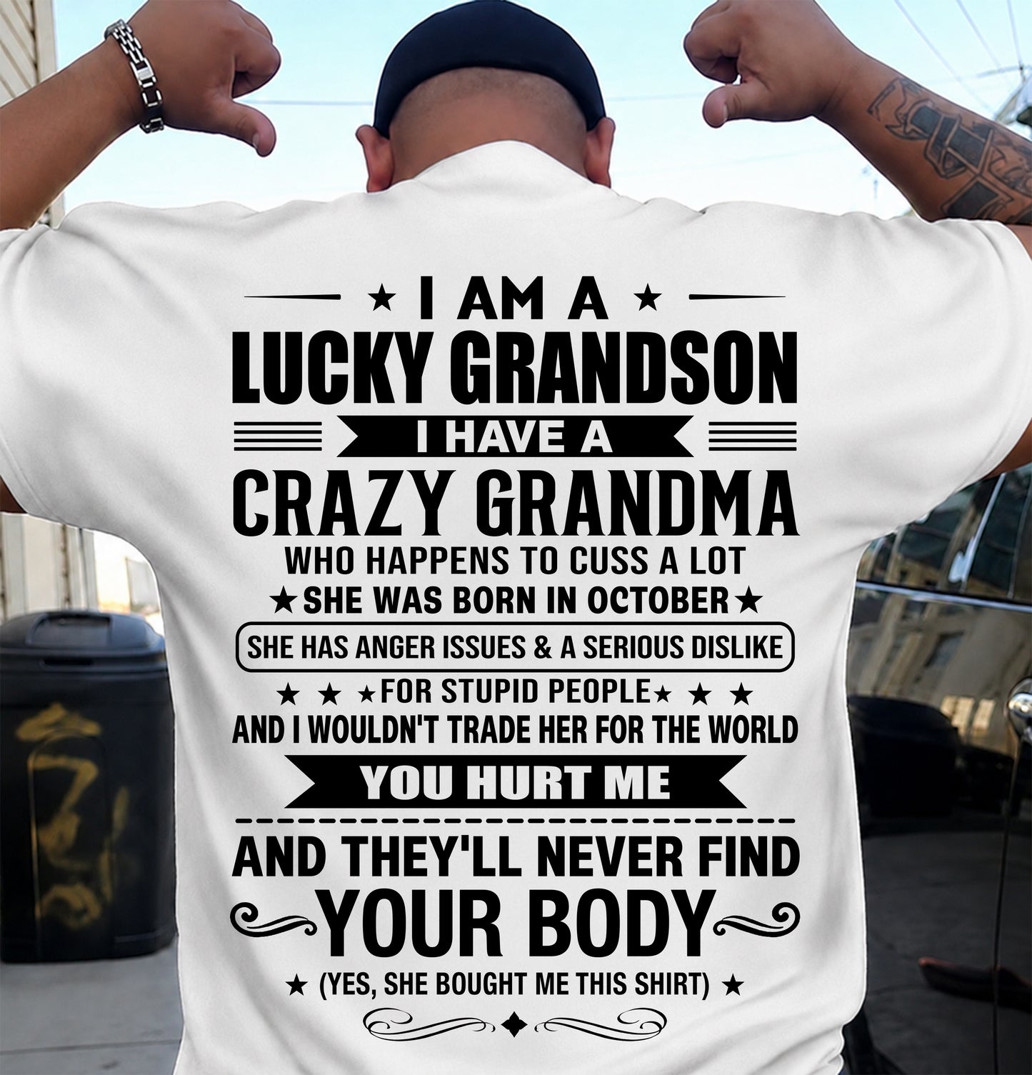 OCTOBER, I AM A LUCKY GRANDSON, GIFT SHIRT FROM GRANDMA FOR GRANDSON - SNOW10 (SKU2607-109-10)
