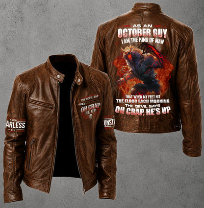 OCTOBER Motorcycle Leather Jacket A09-258-THE DEVIL SAYS OH CRAP, HE'S UP - SNOW MALE10 (SKU2607-59-10)