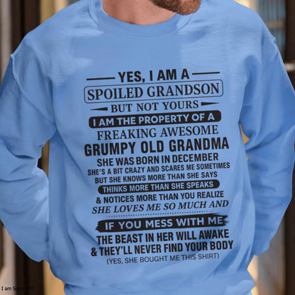 Yes I’m A Stubborn Grandson T-Shirt – Birthday Gift From December Grandma / Woman - snow12 (SKU10-171-12)