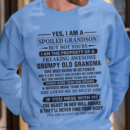 Yes I’m A Stubborn Grandson T-Shirt – Birthday Gift From October Grandma / Woman - snow10 (SKU10-171-10)