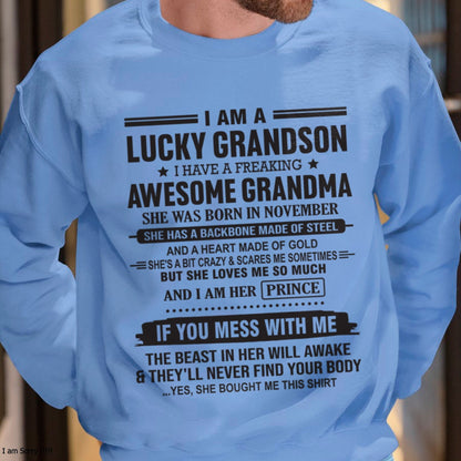 I Am A Lucky Grandson T-Shirt – Birthday Gift From November Grandma / Woman - snow11 (SKU11-29-11)