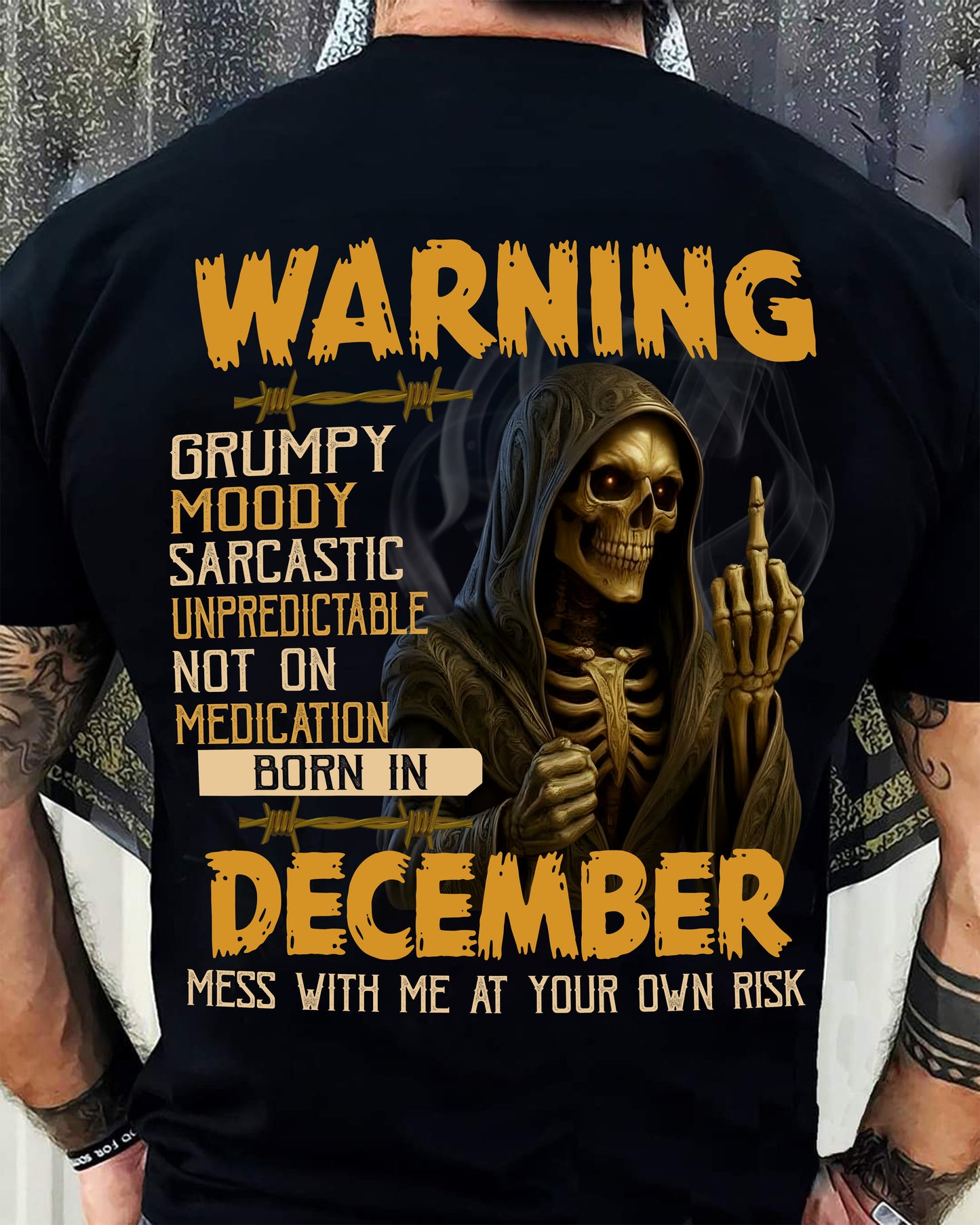 DECEMBER - WARNING GRUMPY MOODY - BIRTHDAY T-SHIRT FOR MEN - SNOW12 (SKU26T-01-07-12)
