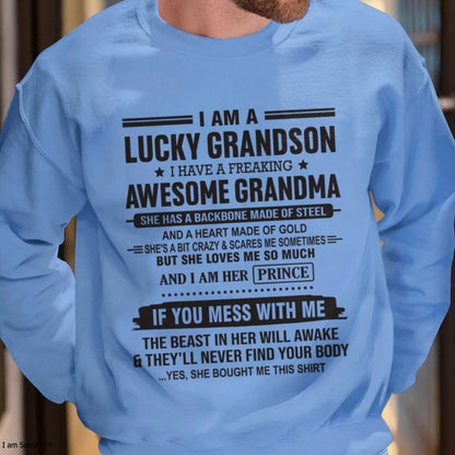 I Am A Lucky Grandson T-Shirt – Birthday Gift From Grandma / Woman - snow00 (SKU11-29-00)