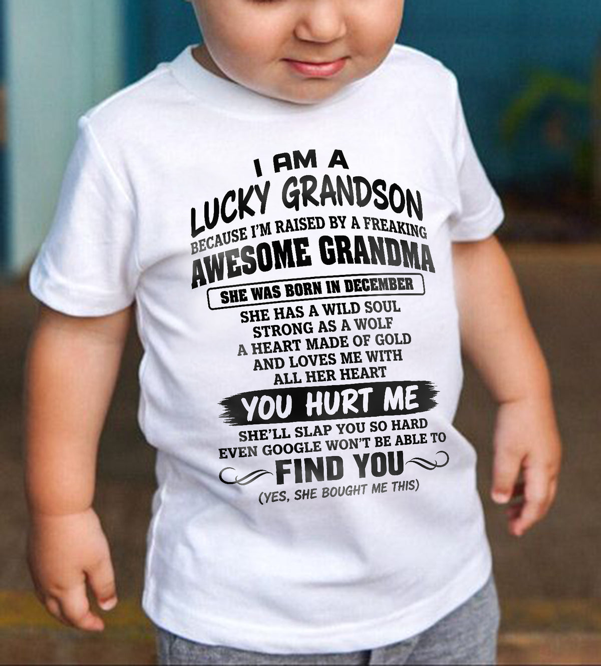 DECEMBER, I AM A LUCKY GRANDSON - SHIRT FROM GRANDMA TO GRANDSON - SNOW12 (SKU2609-327-12)