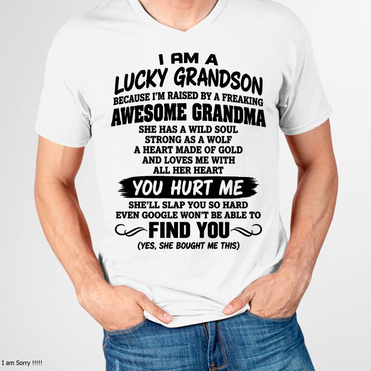 I AM A LUCKY GRANDSON - SHIRT FROM GRANDMA TO GRANDSON - SNOW00 (SKU2609-327-00)
