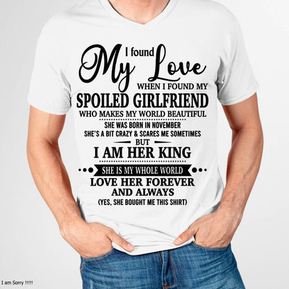 NOVEMBER, I found My Love WHEN I FOUND MY SPOILED GIRLFRIEND – GIFT T SHIRT FROM WIFE FOR HUSBAND – SNOW MALE11 (SKU26T-01217-11)  DECEMBER, I found My Love WHEN I FOUND MY SPOILED GIRLFRIEND –
