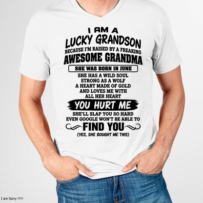 JUNE, I AM A LUCKY GRANDSON - SHIRT FROM GRANDMA TO GRANDSON - SNOW06 (SKU2609-327-06)