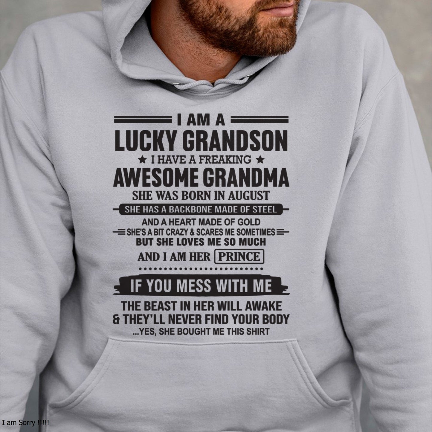 I Am A Lucky Grandson T-Shirt – Birthday Gift From August Grandma / Woman - snow08 (SKU11-29-08)