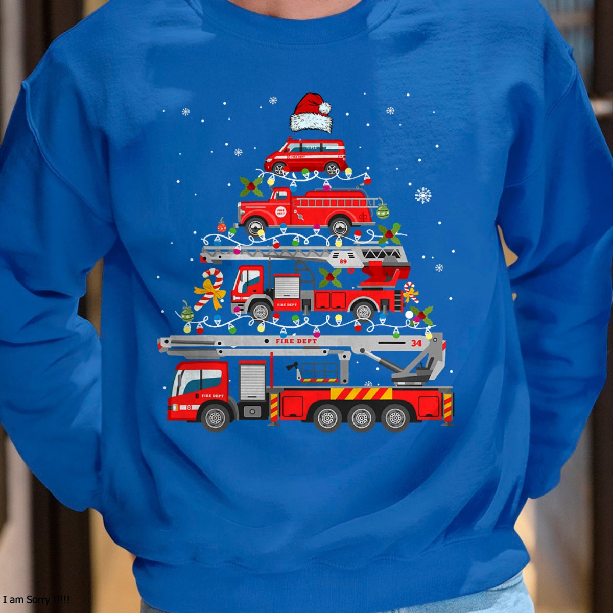 Firefighter Fire Truck Christmas Tree Lights Santa Fireman T-Shirt - Christmas Unisex T-Shirt/Hoodie/Sweatshirt - SNOW00