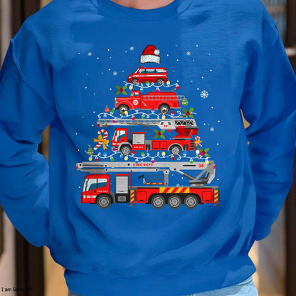 Firefighter Fire Truck Christmas Tree Lights Santa Fireman T-Shirt - Christmas Unisex T-Shirt/Hoodie/Sweatshirt - SNOW00