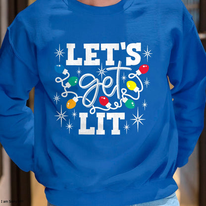 Let's Get Lit Drinking Santa Hat Christmas Lights Funny T-Shirt - Christmas Unisex T-Shirt/Hoodie/Sweatshirt - SNOW00