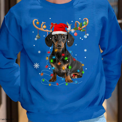 Funny Dachshund Christmas Reindeer Christmas Lights Pajama T-Shirt - Christmas Unisex T-Shirt/Hoodie/Sweatshirt - SNOW00